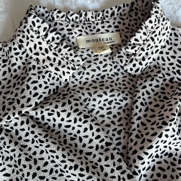 Monteau Black & White Speckled V Neck Blouse Size Medium - Picture 3 of 4